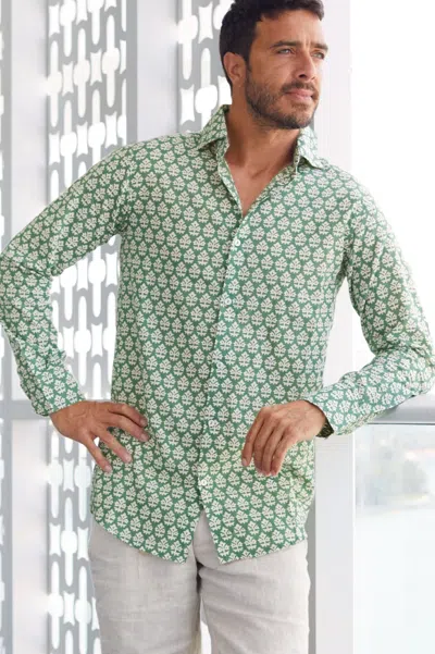 Aspiga Men's Sustainable Printed Cotton Shirt Batik Pattern Khaki Summer Holiday S-xxl | S In Green