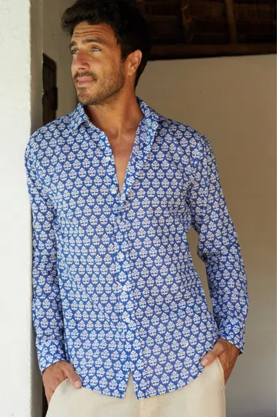 Aspiga Men's Sustainable Printed Cotton Shirt Batik Pattern Summer Holiday Blue/white | S