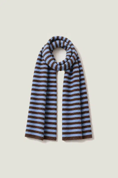 Aspiga , Merino Wool Stripe Scarf, Chocolate Light Blue, Luxury Winter Scarf