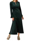 Aspiga Paloma Round Neck Long Sleeve Stretch Corduroy Dress In Bottle Green In Green