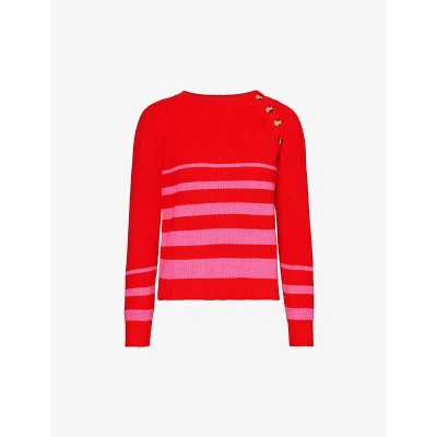 Aspiga Rhia Striped Cotton And Cashmere-blend Knitted Jumper In Red/pink