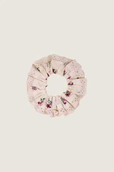 Aspiga Rhs Ethical Lace Trim Scrunchie Sustainable Hair Accessory Multi Cream In Pink