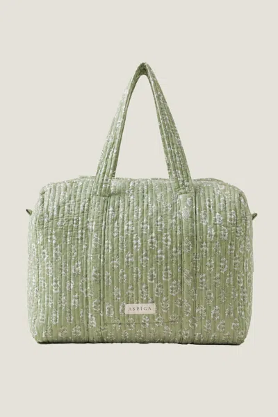 Aspiga Rhs Ethical Organic Cotton Printed Weekend Bag Travel Sage In Green