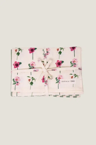 Aspiga Rhs Ethical Organic Cotton Tea Towel Set Sustainable Home Sage In Pink