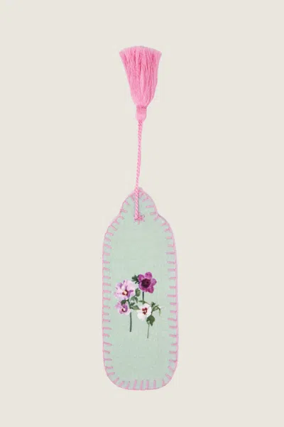 Aspiga Rhs Sustainable Organic Cotton Printed Bookmark Gift Flower Sage Pink In Green