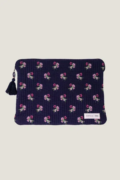 Aspiga Rhs Sustainable Organic Cotton Printed Laptop Case Tech Navy In Blue