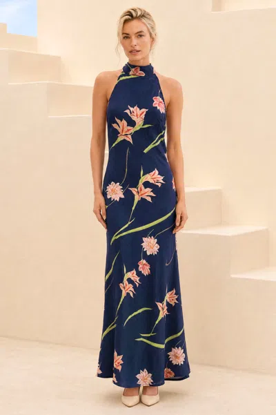 Aspiga Rhs Womens Sustainable New Halter Neck Dress Summer Holiday Navy In Blue