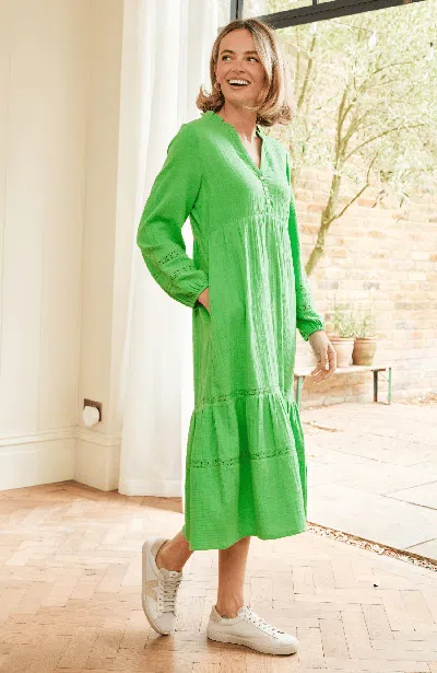 Aspiga Sadie Organic Cotton Cheesecloth Dress | Green | L/14 - (uk 14/us 10/eu 42)