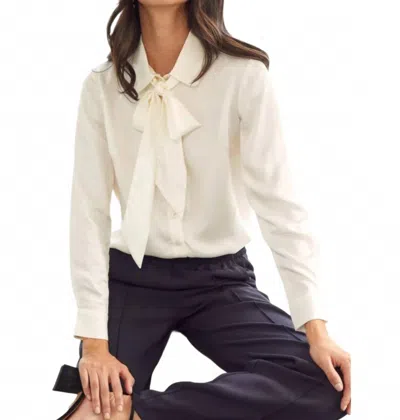 Aspiga Satin Bow Blouse In Ivory In White