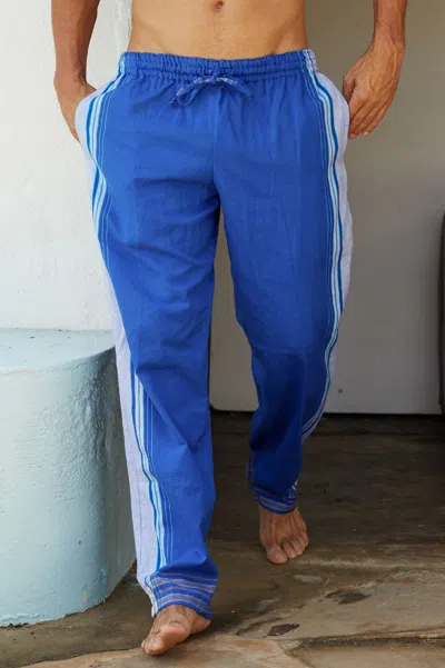 Aspiga Sustainable 100% Cotton Unisex Kenyan Kikoy Trousers | Blue | Xl/16 - (uk 16/us 12/eu 44)