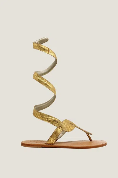 Aspiga Sustainable Ankle Tie Cobra Sandals Leather Gold | 40