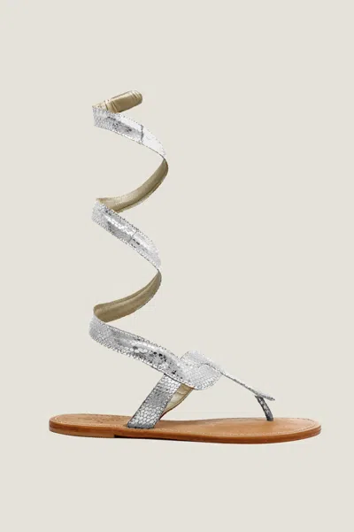 Aspiga Sustainable Ankle Tie Cobra Sandals Leather Silver | 41