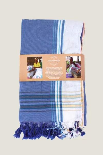 Aspiga Sustainable Handmade Kenyan Kikoy Blanket Cotton Denim Blue/ White Summer Holiday Gifting | One Size