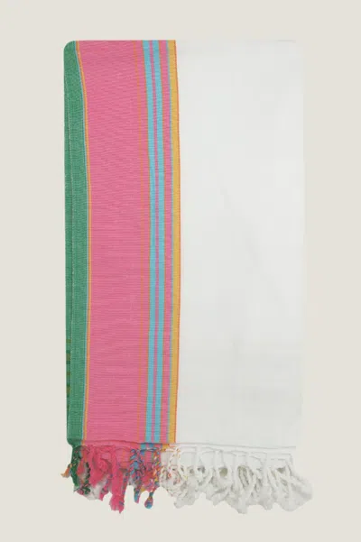 Aspiga Sustainable Handmade Kenyan Kikoy Towel Cotton Pink White Summer Holiday Gifting | One Size Size