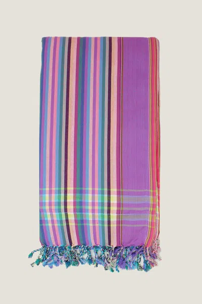 Aspiga Sustainable Handmade Kenyan Kikoy Towel Cotton Pink White Summer Holiday Gifting | One Size Size In Blue