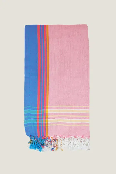Aspiga Sustainable Handmade Kenyan Kikoy Towel Cotton Pink White Summer Holiday Gifting | One Size Size In Multi