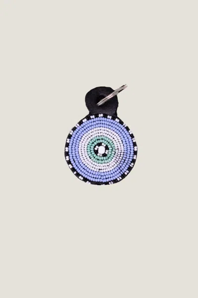 Aspiga Sustainable Kenyan Beaded Flower Keyring Leather And Glass Blue White Gifting In Multi