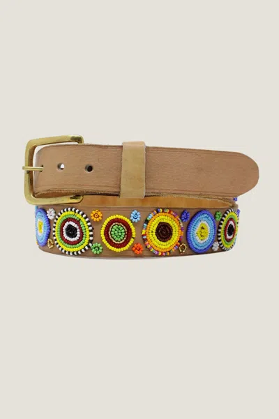 Aspiga Sustainable Kenyan Beaded Maasai Circles Belt Leather And Glass Beads Multicoloured In Brown