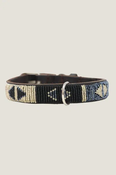 Aspiga Sustainable Kenyan Beaded Maasai Dog Collar Leather Multicoloured Blue Cream | L/14 - (uk 14/us 10/e In Pink