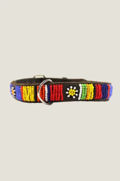Aspiga Sustainable Kenyan Beaded Maasai Dog Collar Leather Multicoloured | Xs/8 - (uk 8/us 4/eu 36) In Metallic