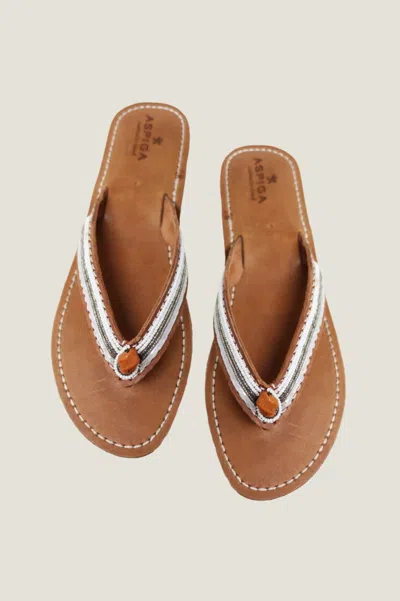 Aspiga Sustainable Kenyan Beaded Tanzi Sandals Leather And Glass Beaded White Summer Holiday Flip Flops | 3