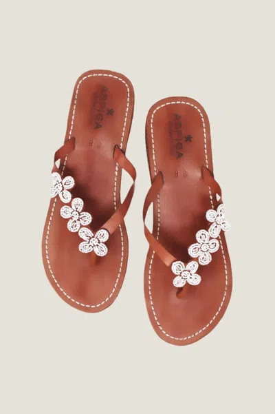 Aspiga Sustainable Kenyan Beaded Tatu Sandals Leather And Glass Beaded Summer Holiday Floral Flip Flops Whi In White