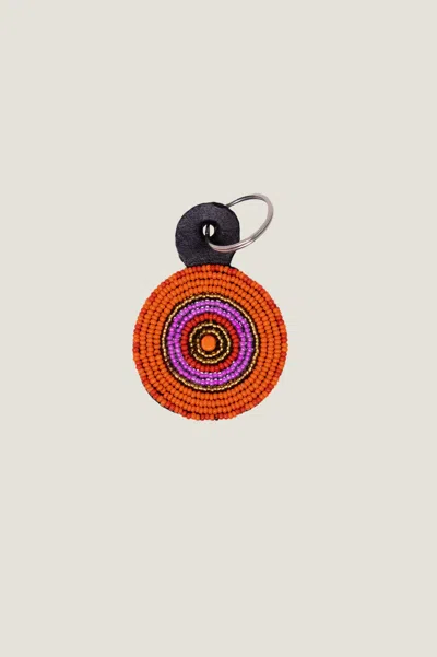 Aspiga Sustainable Kenyan Large Beaded Circle Keyring Leather And Glass Orange Gifting In Multi