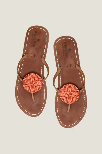 Aspiga Sustainable Leather And Glass Beaded Handmade Sandals | Coral | 40 In Brown