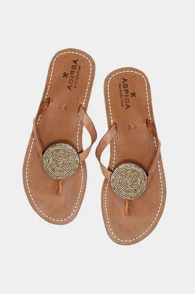 Aspiga Sustainable Leather And Glass Beaded Handmade Sandals | Gold | 39 In Brown