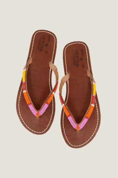 Aspiga Sustainable Leather And Glass Beaded Handmade Sandals | Pink/orange | 37 In Multi