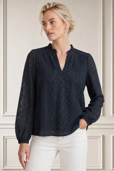 Aspiga Sustainable Long Sleeve Lace Blouse Navy Dinner Date