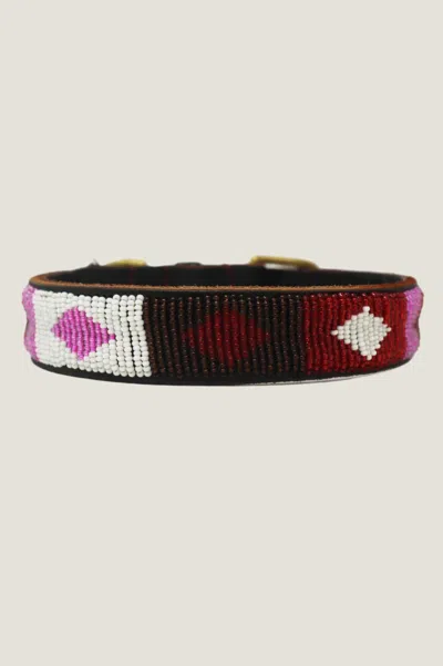 Aspiga Sustainable Maasai Dog Collar Leather Diamond Pink Red White | Xs/8 - (uk 8/us 4/eu 36) In Metallic