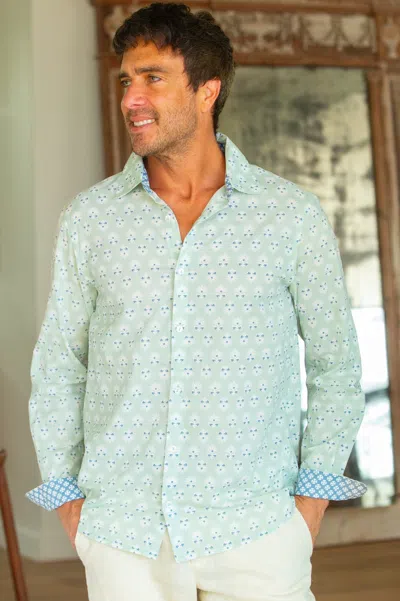 Aspiga Sustainable Men's Organic Cotton Shirt Mint White | L - (uk 14/us 10/eu 42) In Blue