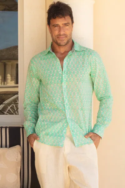 Aspiga Sustainable Mens Shirt Summer Holiday 100% Organic Cotton Floral Turquoise White In Green