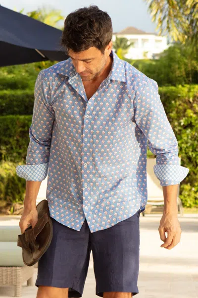 Aspiga Sustainable Mens Shirt Summer Holiday 100% Organic Cotton Stamp White Red Blue In Multi