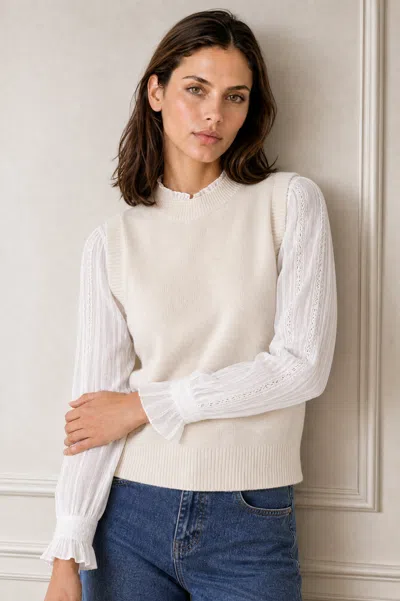 Aspiga , Sustainable Merino Wool Knitted Short Tank, Ivory , Luxury Knitwear