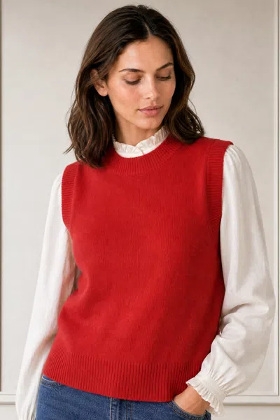 Aspiga , Sustainable Merino Wool Knitted Short Tank, Red, Luxury Knitwear
