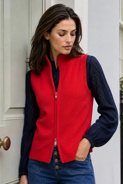 Aspiga , Sustainable Merino Wool Stripe Zip Through Gilet, Red Autumn Layering