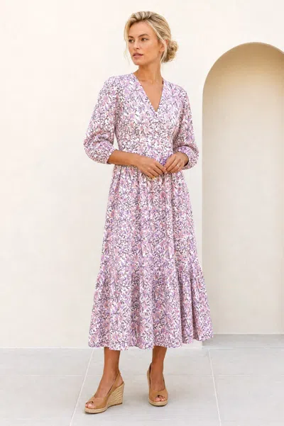 Aspiga Sustainable Women's Jyoti Cotton Midi Dress In White/green/pink/sage