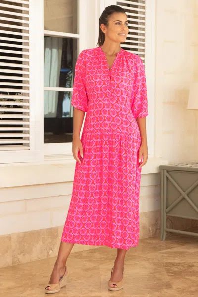 Aspiga Sustainable Womens Annabel Dress Summer Holiday Ecovero Viscose Bloom Pink | L/14 - (uk 14/us 10/eu 