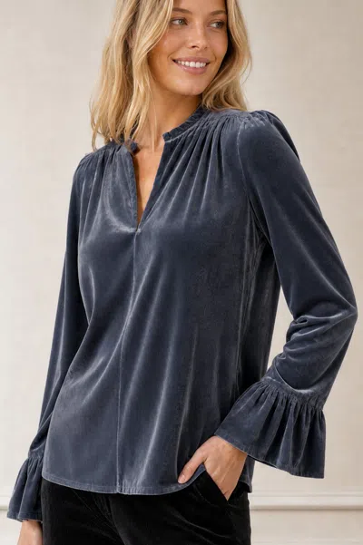 Aspiga , Sustainable Womens Astrid Velvet V-neck Top, Grey/blue, Cocktail Hour