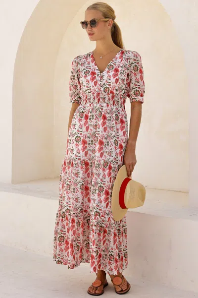 Aspiga Sustainable Womens Billie Block Print Red Summer Short Sleeve 100% Organic Cotton Dress In Multi