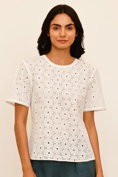 Aspiga Sustainable Womens Broderie Short Sleeve Summer Blouse 100% Cotton | Xl/16 - (uk 16/us 12/eu 44) In White