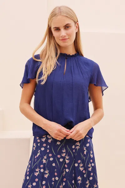 Aspiga Sustainable Womens Caped Sleeve Blouse In Blue