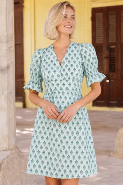 Aspiga Sustainable Womens Chloe Mini Dress Summer Holiday 100% Organic Cotton Teal