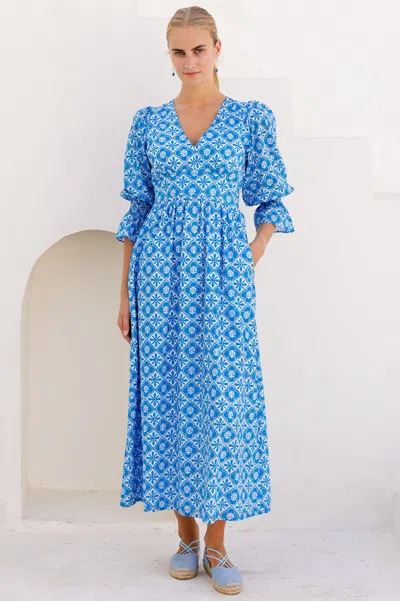 Aspiga Sustainable Womens Chloe Thin Dress Summer Holiday 100% Cotton Blue White | L/14 - (uk 14/us 10/eu 4
