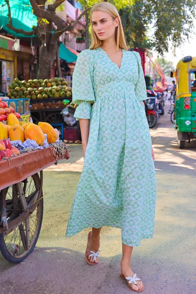 Aspiga Sustainable Womens Chloe Thin Dress Summer Holiday 100% Cotton Sage White | L/14 - (uk 14/us 10/eu 4 In Blue