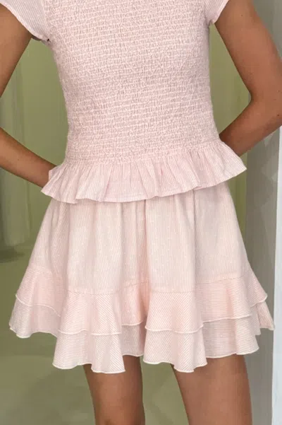 Aspiga Sustainable Womens Cicely Stripe Mini Skirt Summer Holiday 100% Organic Cotton Coral/white In Pink