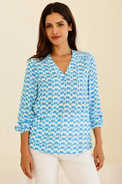 Aspiga Sustainable Womens Clea Crinkle Turquoise Blouse Summer 100% Viscose | L/14 - (uk 14/us 10/eu 42) In Blue