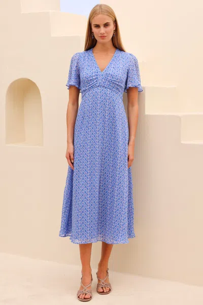 Sustainable Womens Crinkle Chiffon Anais Wedding Guest Bloom Dress Wedding Guest Occasion Blue/cobal from Aspiga